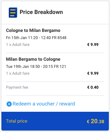 Ryanair von Köln nach Mailand