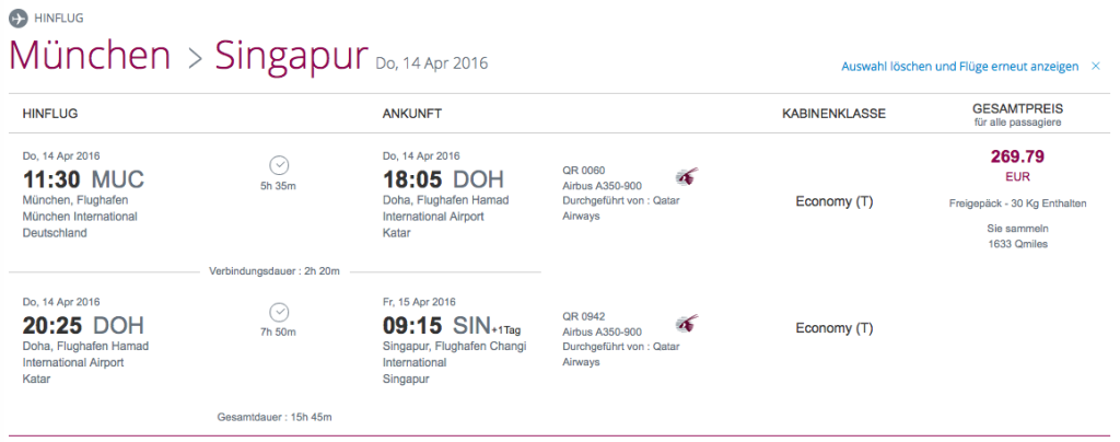Qatar Airways München- Singapur 1