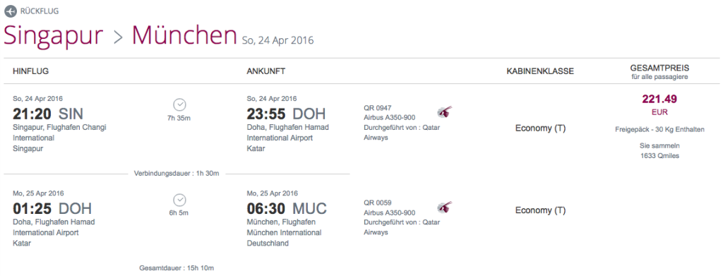 Qatar Airways München- Singapur 2